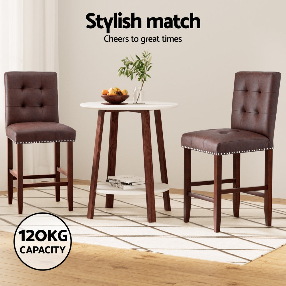 Artiss 4x Bar Stools Kitchen Dining Chairs Counter PU Leather Wooden Ada Brown-3