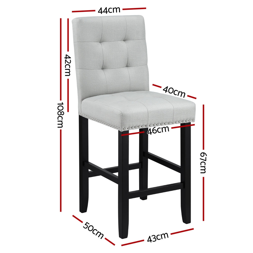 Artiss 2x Bar Stools Kitchen Dining Chairs Counter Fabric Stool Wooden Ada Grey-1