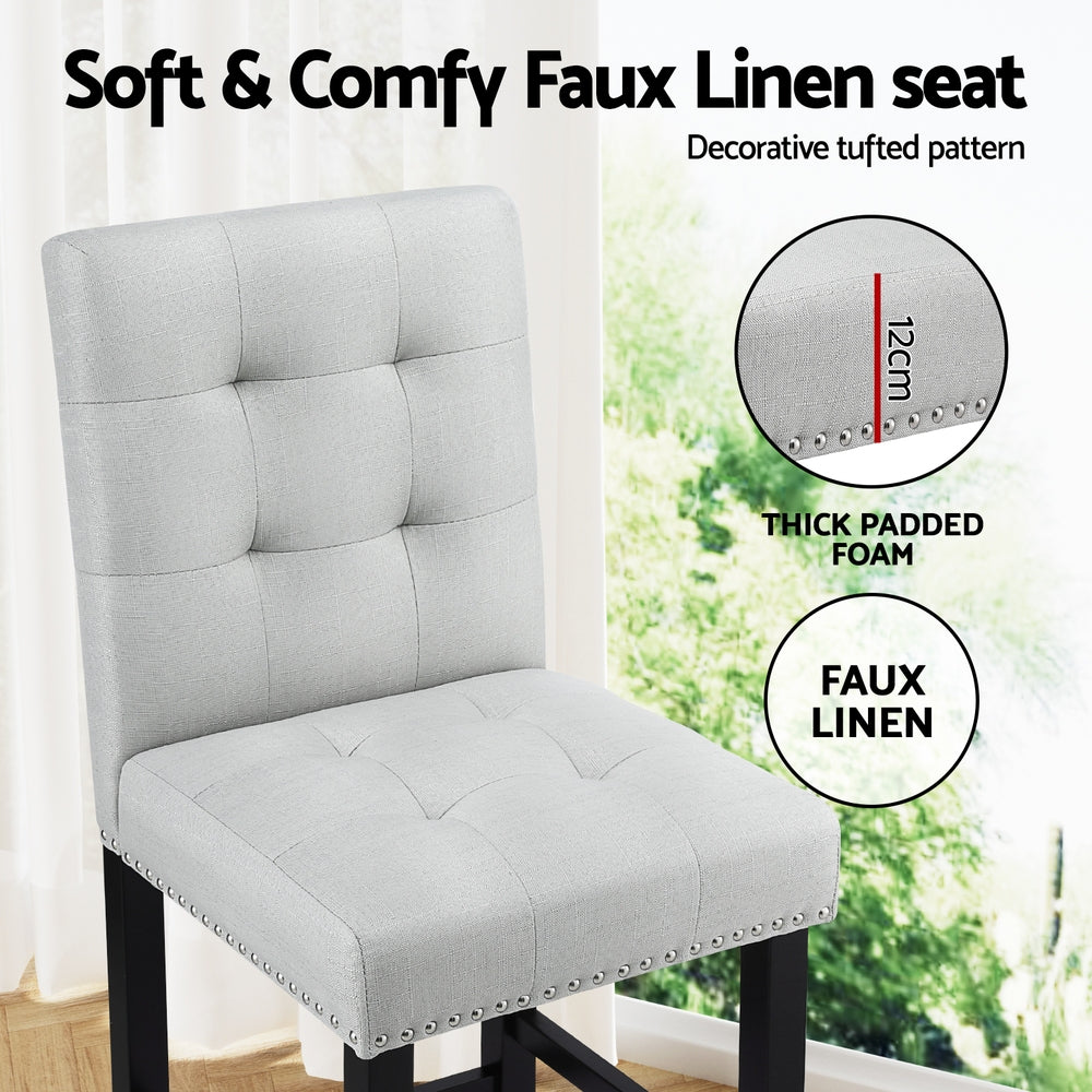 Artiss 2x Bar Stools Kitchen Dining Chairs Counter Fabric Stool Wooden Ada Grey-4