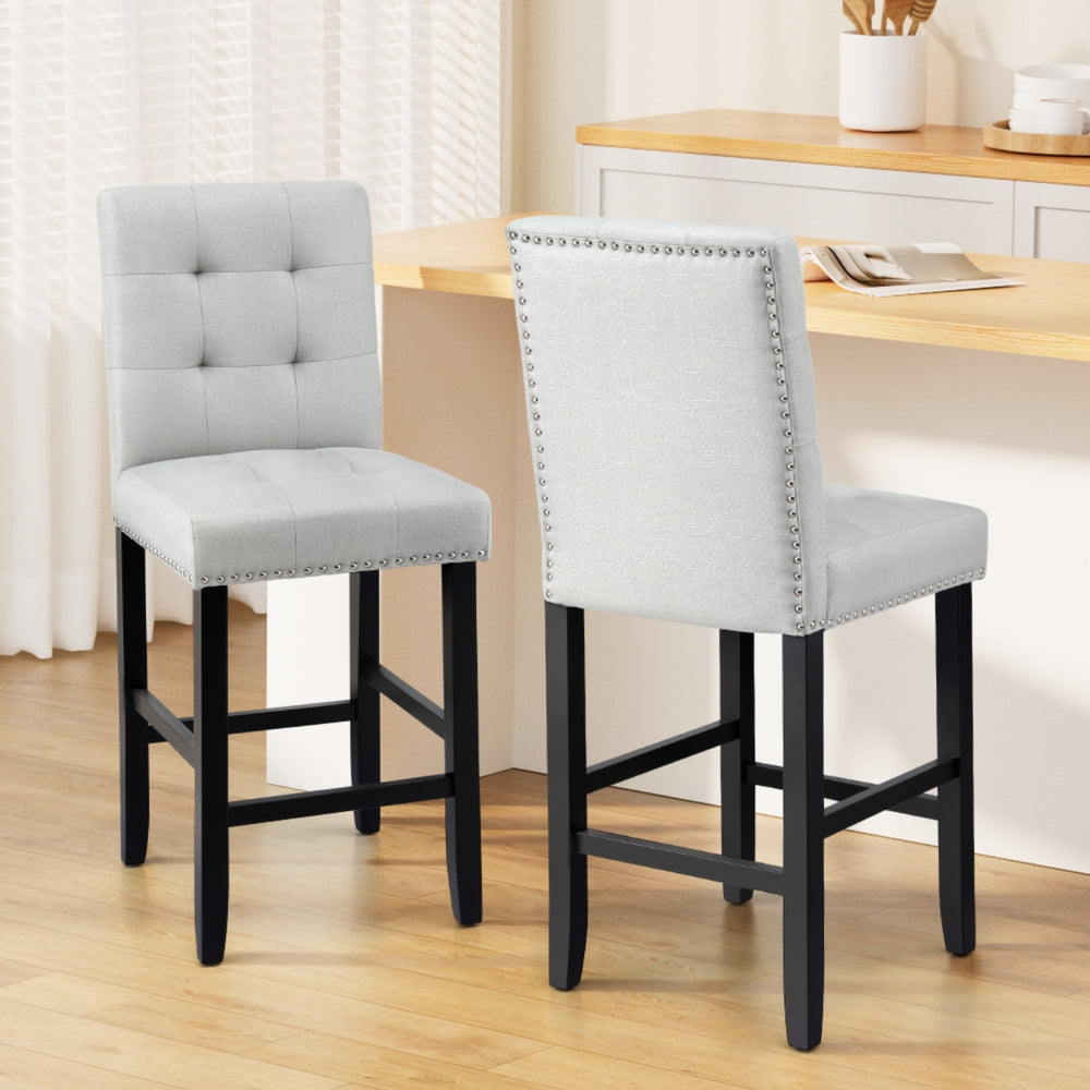 Artiss 2x Bar Stools Kitchen Dining Chairs Counter Fabric Stool Wooden Ada Grey-6