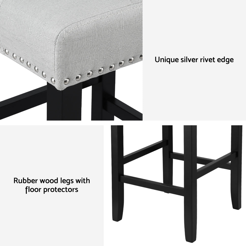 Artiss 4x Bar Stools Kitchen Dining Chairs Counter Fabric Stool Wooden Ada Grey-5