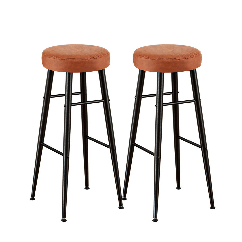 Artiss 2x Bar Stools Kitchen Dining Chairs Counter Round PU Leather Lane Brown-0