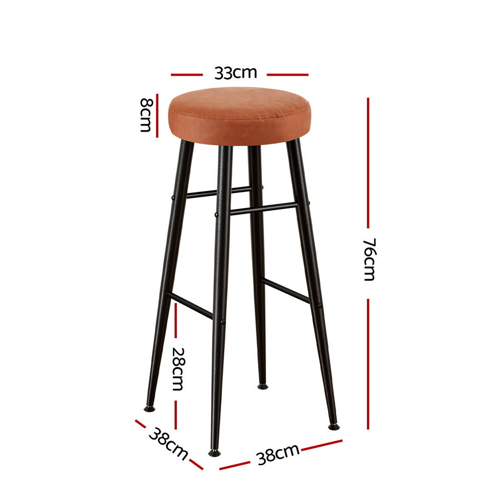 Artiss 2x Bar Stools Kitchen Dining Chairs Counter Round PU Leather Lane Brown-1