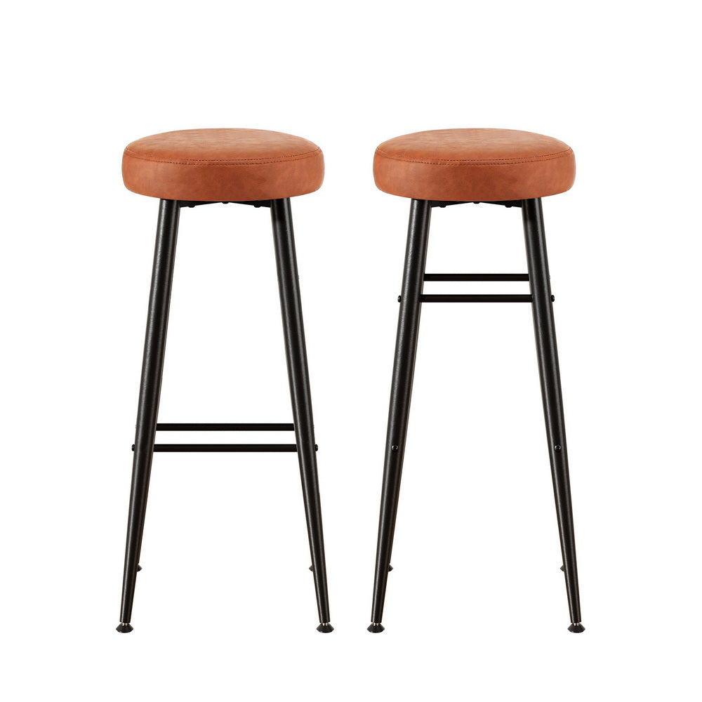 Artiss 2x Bar Stools Kitchen Dining Chairs Counter Round PU Leather Lane Brown-2