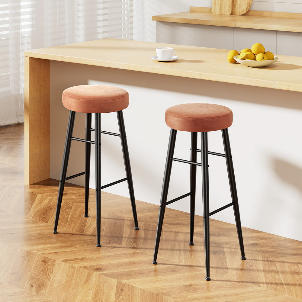 Artiss 2x Bar Stools Kitchen Dining Chairs Counter Round PU Leather Lane Brown-6