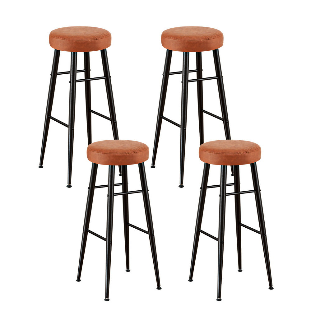 Artiss 4x Bar Stools Kitchen Dining Chairs Counter Round PU leather Lane Brown-0