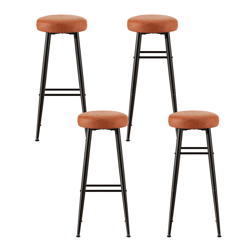 Artiss 4x Bar Stools Kitchen Dining Chairs Counter Round PU leather Lane Brown-2