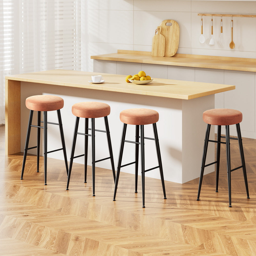 Artiss 4x Bar Stools Kitchen Dining Chairs Counter Round PU leather Lane Brown-6