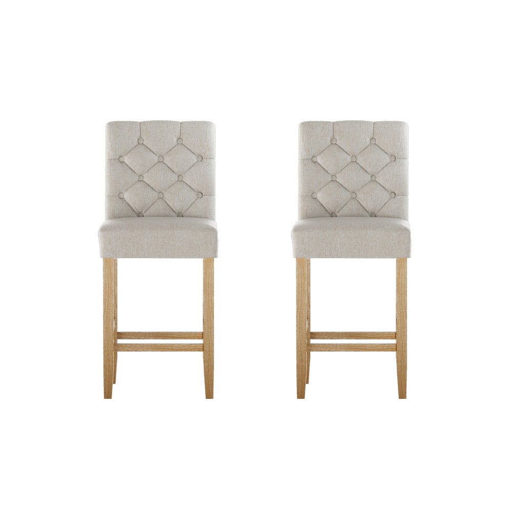 Artiss 2x Bar Stools Linen Upholstered Chairs-2