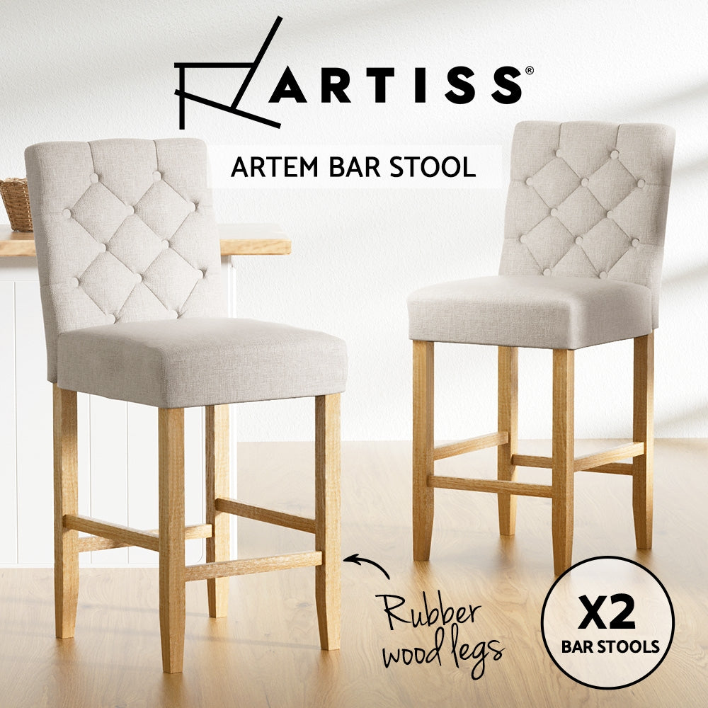 Artiss 2x Bar Stools Linen Upholstered Chairs-3