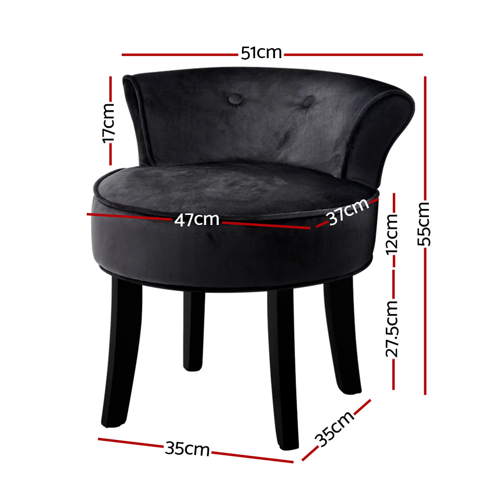 Artiss Vanity Stool Velvet Black Abella-1