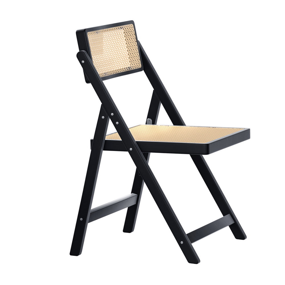 Artiss Dining Chair Wooden Rattan Foldable Black-0