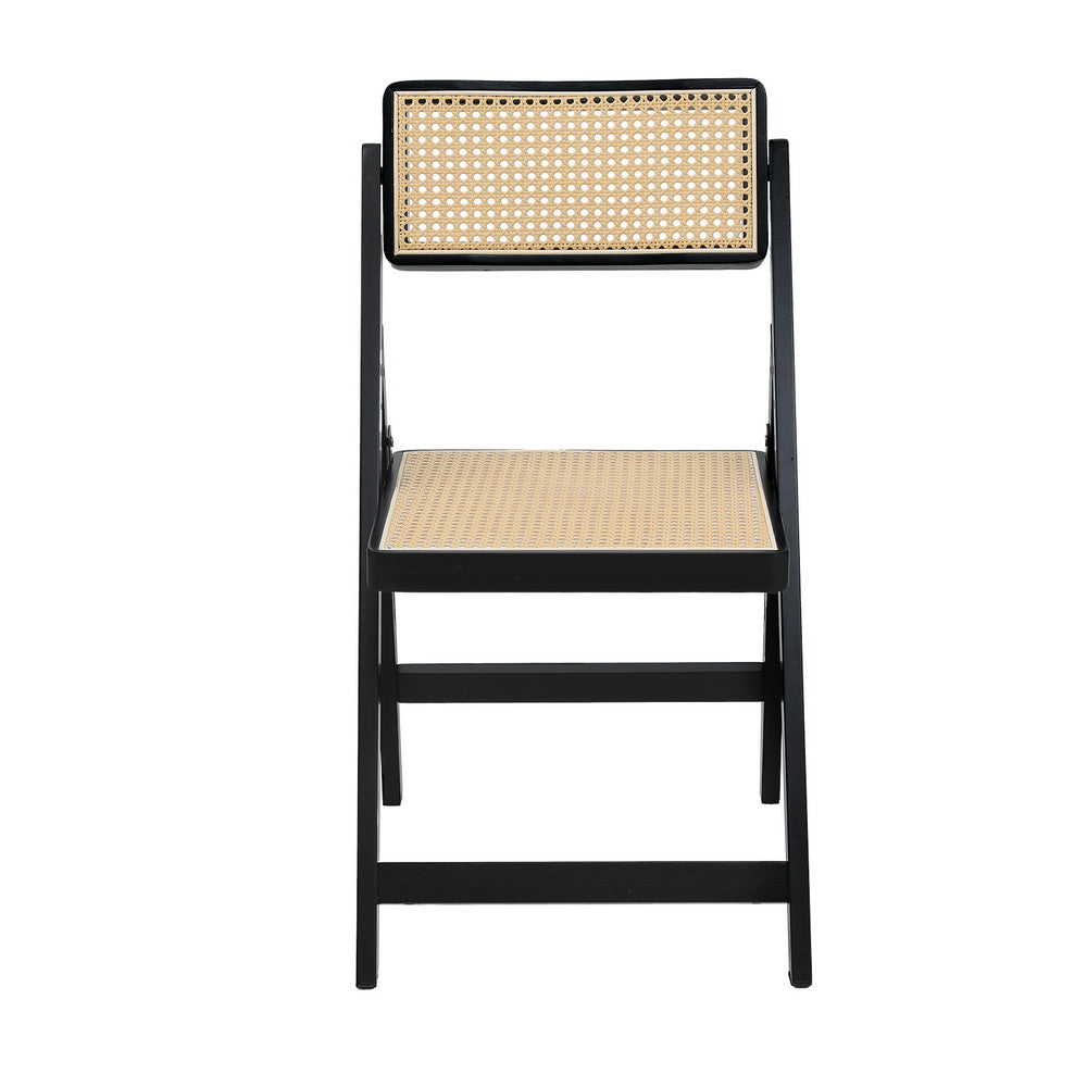 Artiss Dining Chair Wooden Rattan Foldable Black-2