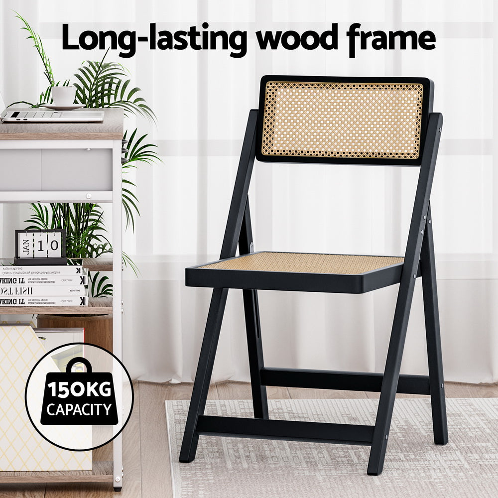 Artiss Dining Chair Wooden Rattan Foldable Black-4