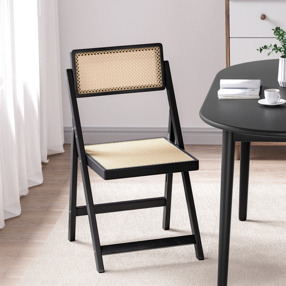 Artiss Dining Chair Wooden Rattan Foldable Black-6