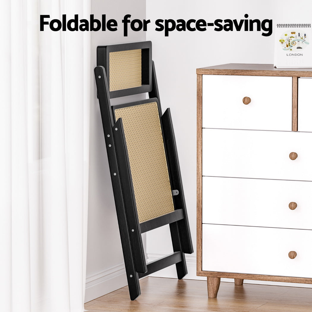 Artiss 2x Dining Chairs Wooden Rattan Foldable Black-5