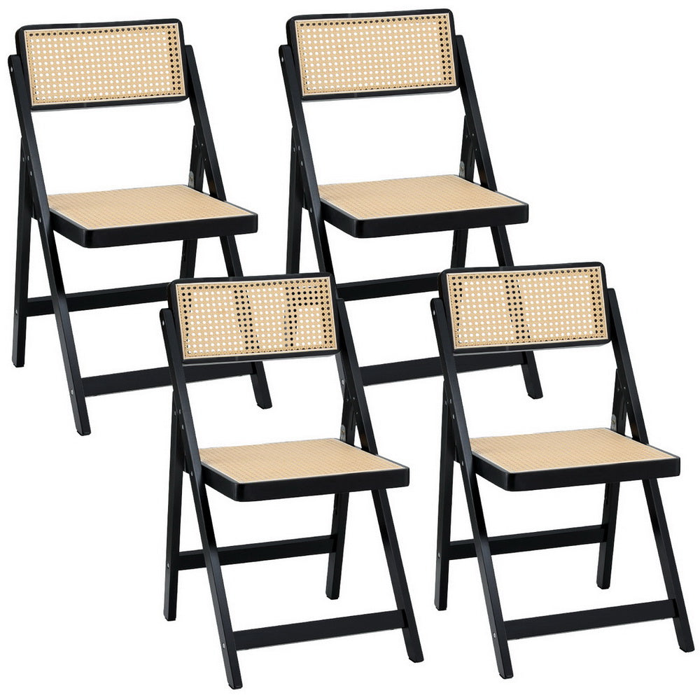 Artiss 4x Dining Chairs Wooden Rattan Foldable Black-0