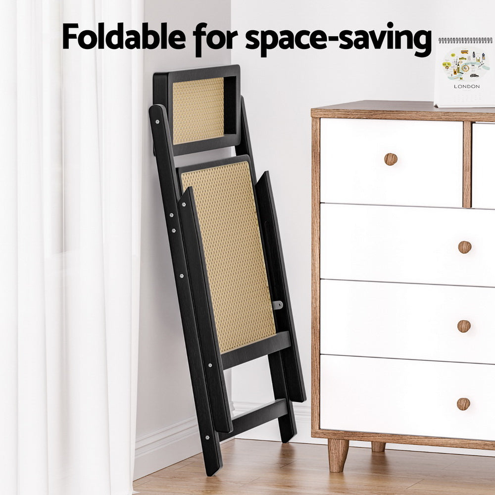 Artiss 4x Dining Chairs Wooden Rattan Foldable Black-5