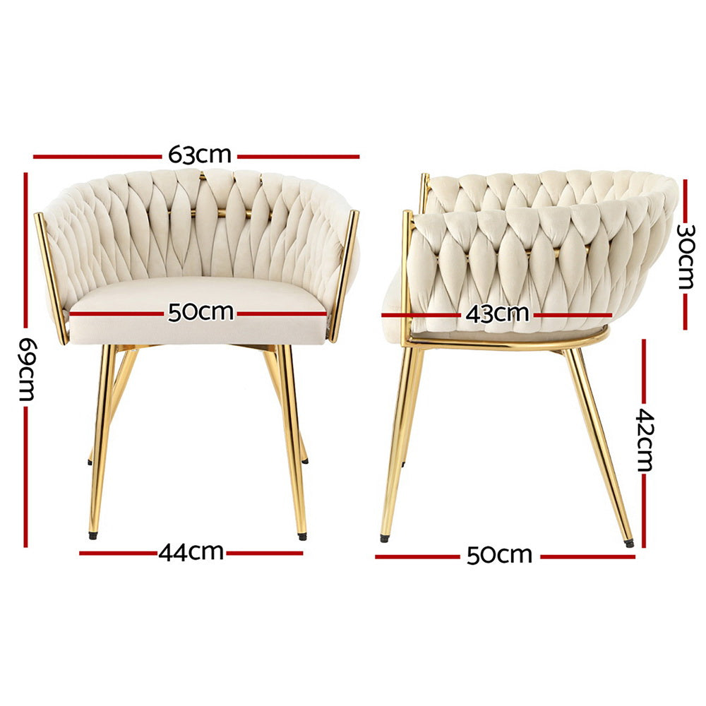 1 Artiss Dining Chair Velvet Armchair Beige-1