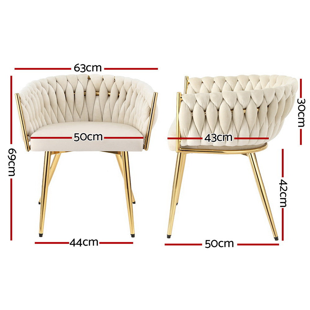 1 Set of 2 Artiss Dining Chairs Velvet Armchair Beige-1