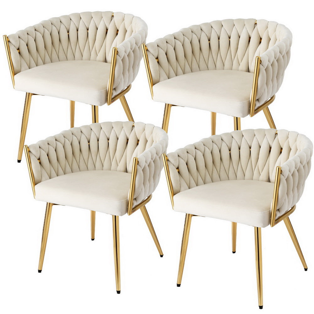 1 Set of 4 Artiss Dining Chairs Velvet Armchair Beige-0