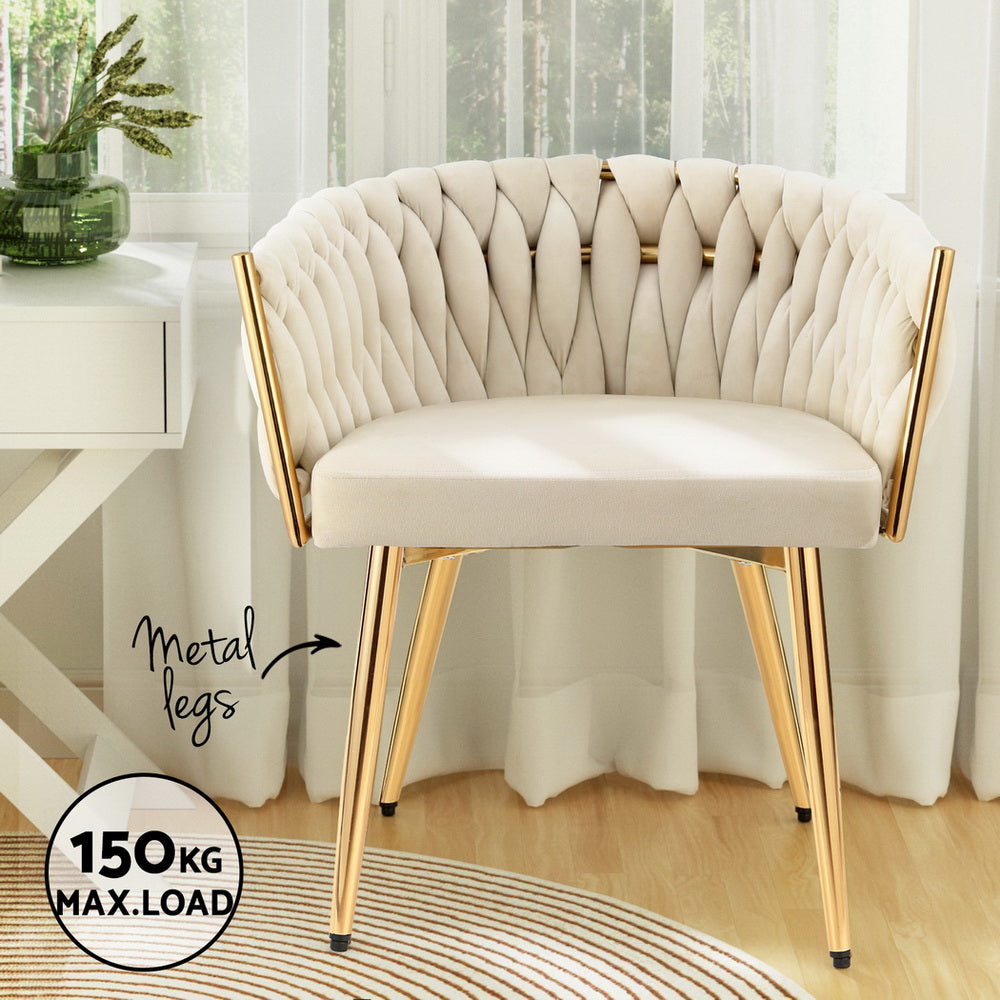 1 Set of 4 Artiss Dining Chairs Velvet Armchair Beige-4