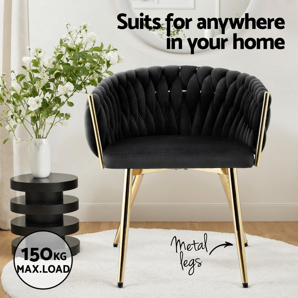 1 Set of 2 Artiss Dining Chairs Velvet Armchair Black-4