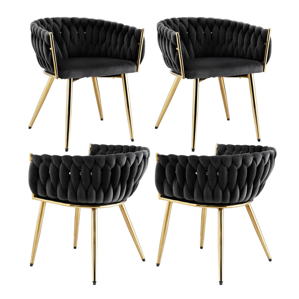 1 Set of 4 Artiss Dining Chairs Velvet Armchair Black-0