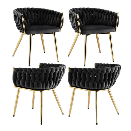 1 Set of 4 Artiss Dining Chairs Velvet Armchair Black-0