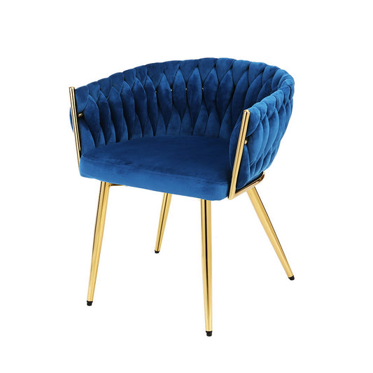 Artiss Dining Chair Velvet Weaving Armchair Blue-0