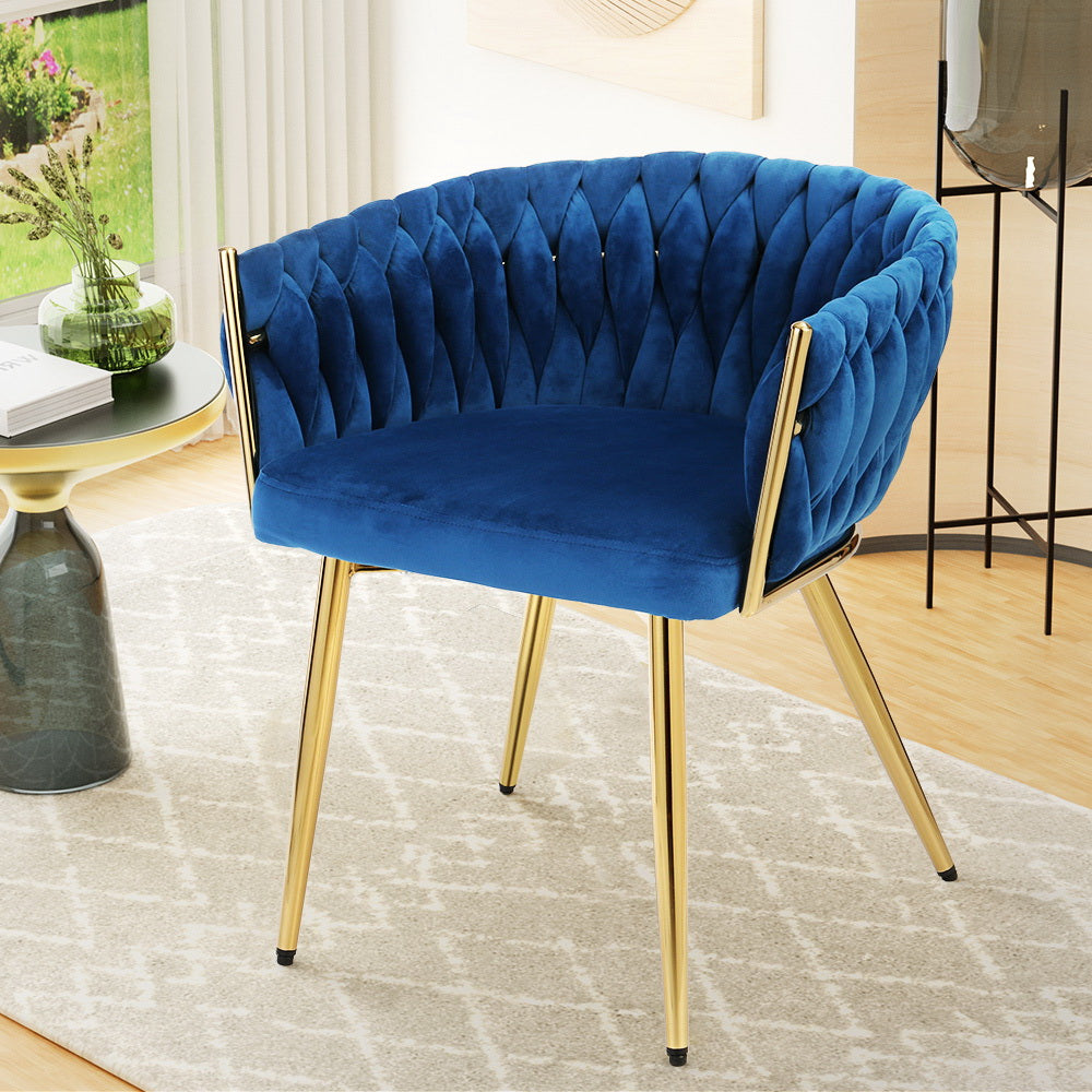 Artiss Dining Chair Velvet Weaving Armchair Blue-4