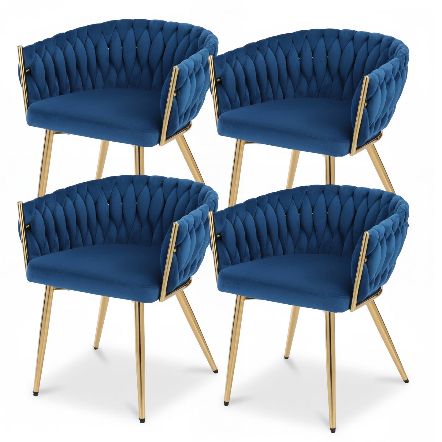 1 Set of 4 Artiss Dining Chairs Velvet Weaving Armchair Blue-0