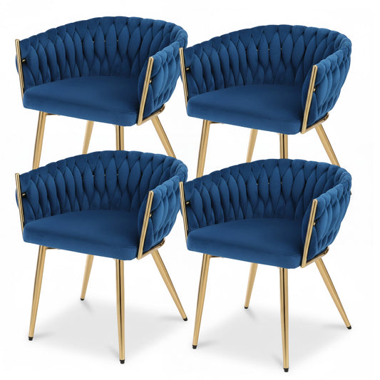 1 Set of 4 Artiss Dining Chairs Velvet Weaving Armchair Blue-0