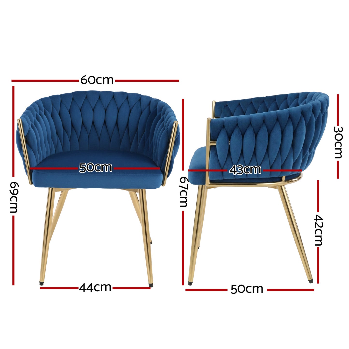 1 Set of 4 Artiss Dining Chairs Velvet Weaving Armchair Blue-1