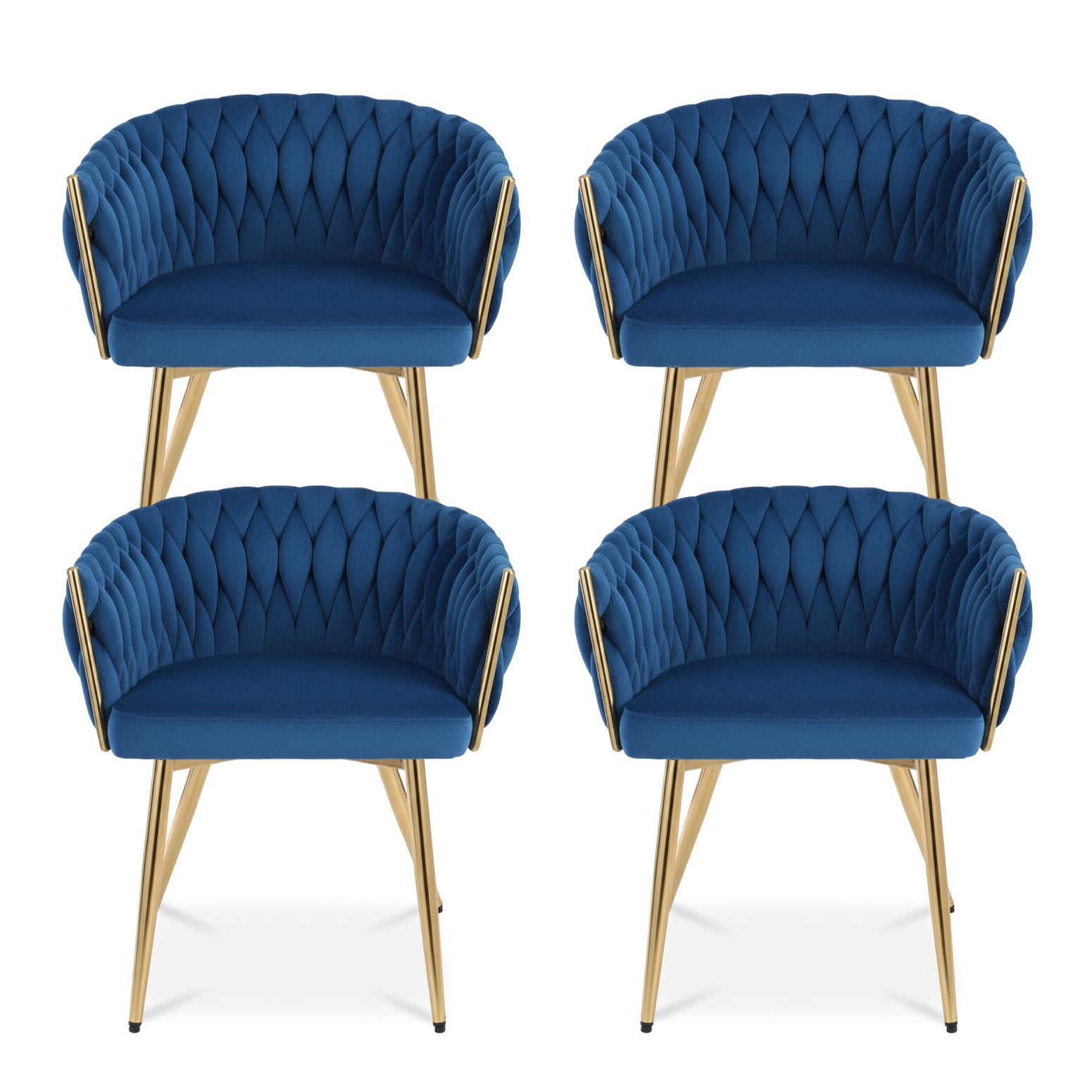 1 Set of 4 Artiss Dining Chairs Velvet Weaving Armchair Blue-2