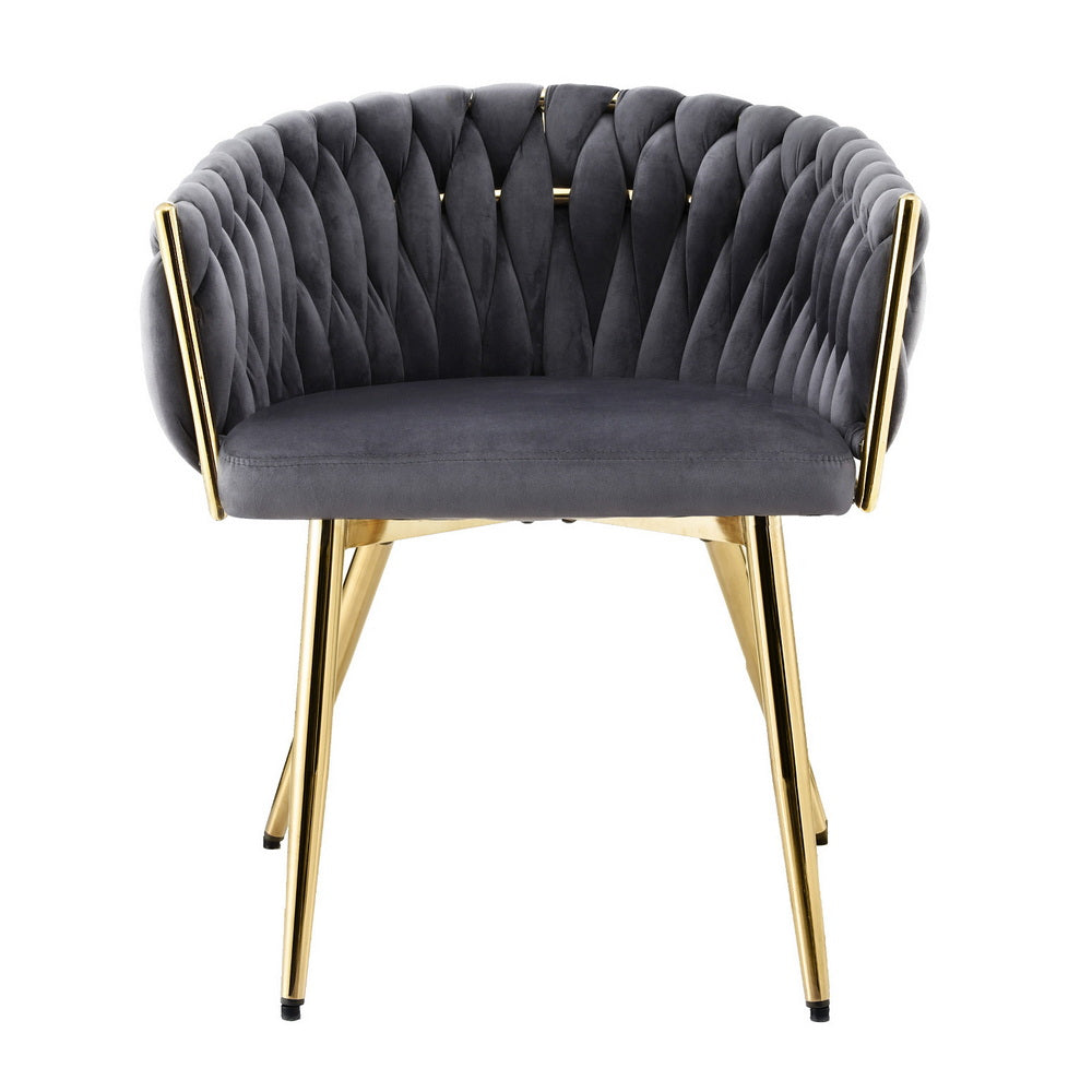 Artiss 1x Dining Chair Armchair Cafe Kitchen Lounge Chairs Velvet Weaving Grey-2