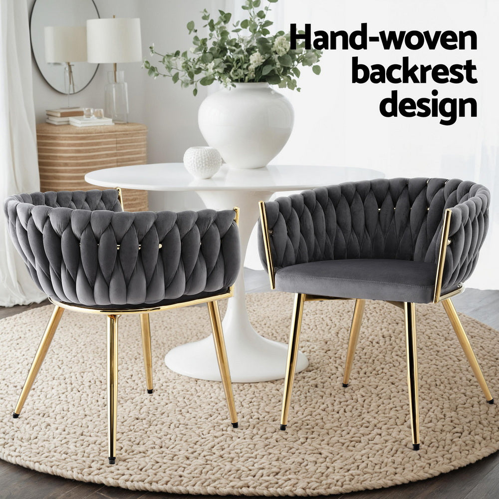 1 Set of 2 Artiss Dining Chairs Velvet Armchair Grey-3