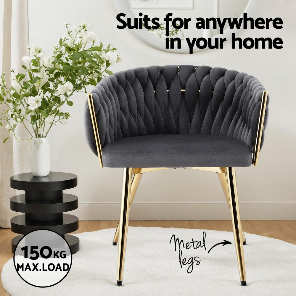 1 Set of 2 Artiss Dining Chairs Velvet Armchair Grey-4