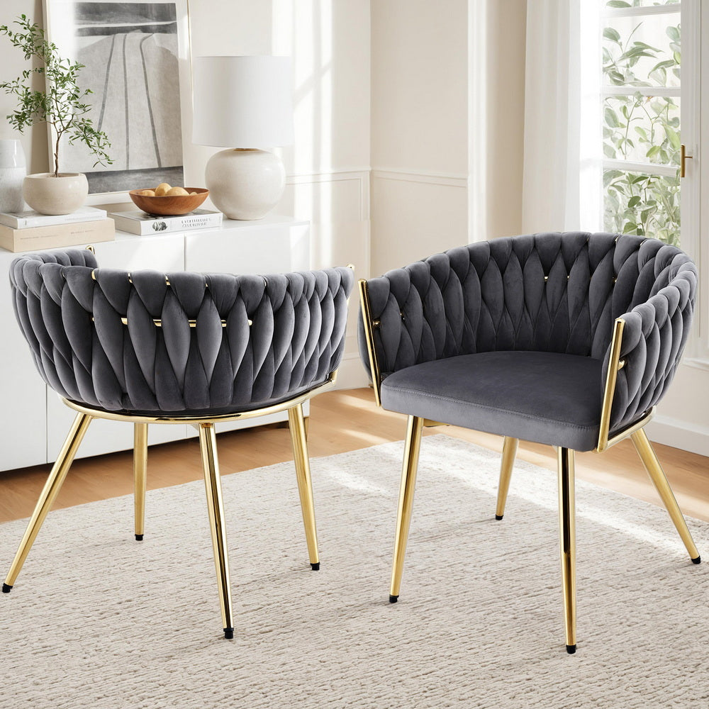 1 Set of 2 Artiss Dining Chairs Velvet Armchair Grey-6
