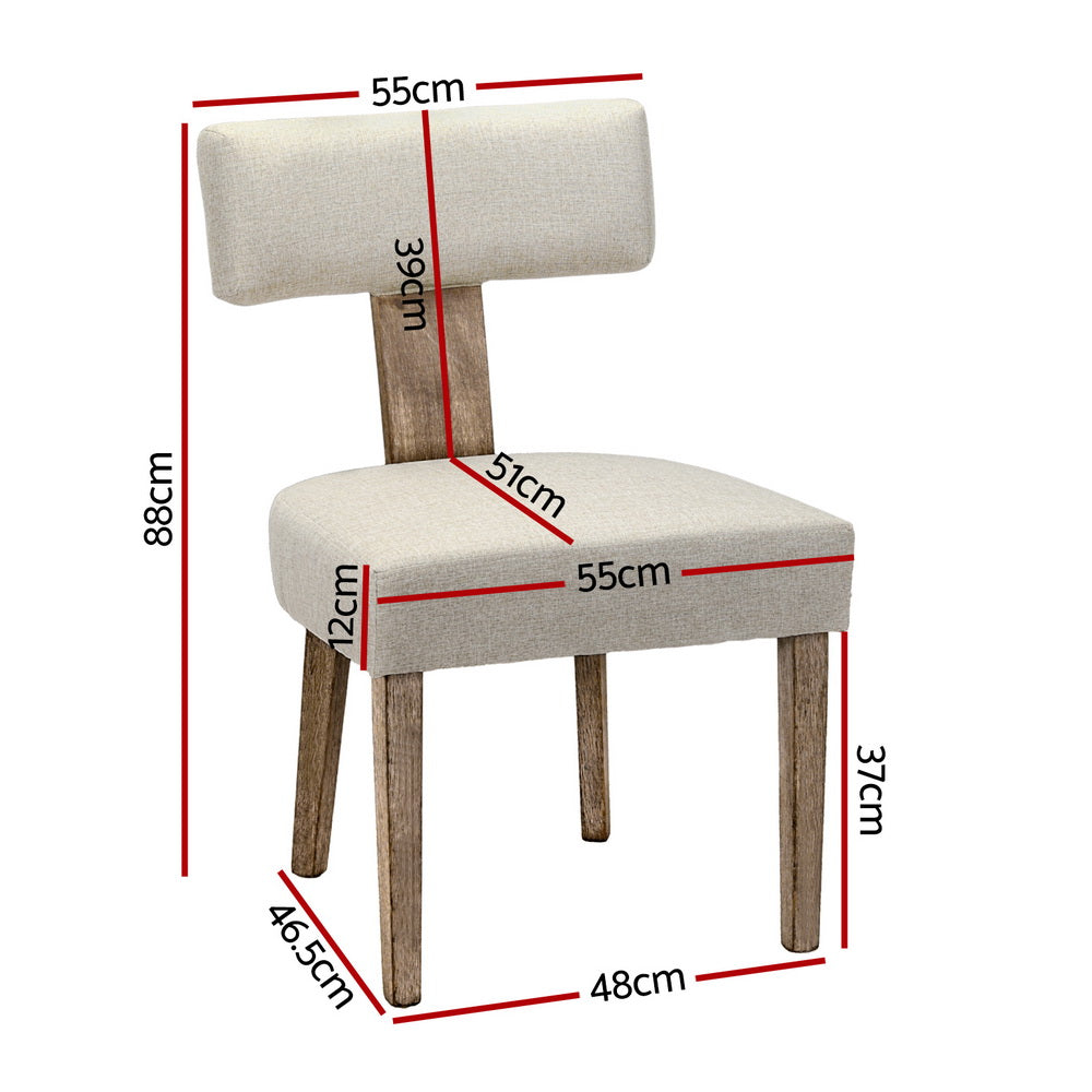 Artiss Dining Chairs Set of 2 Linen Fabric Wooden Beige-1