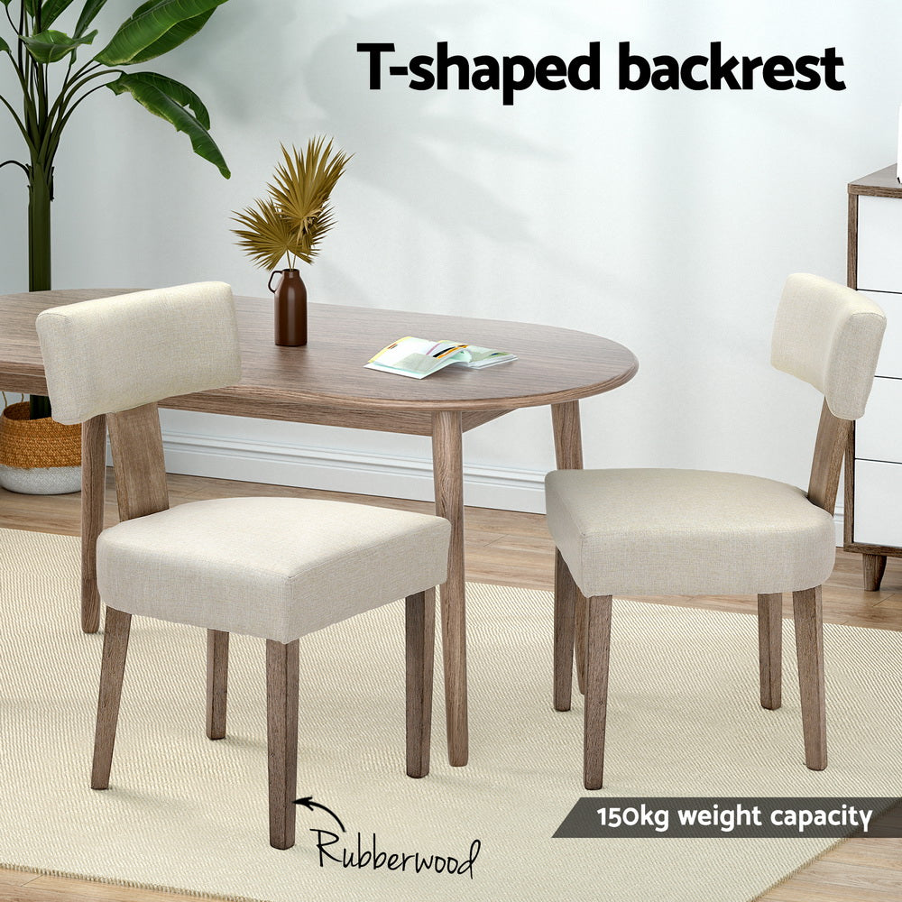 Artiss Dining Chairs Set of 4 Linen Fabric Wooden Beige-3