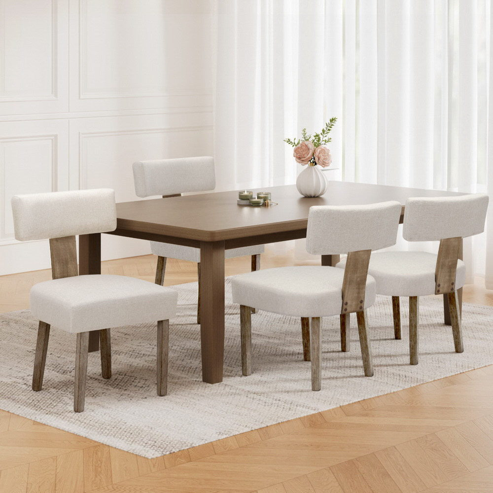 Artiss Dining Chairs Set of 4 Linen Fabric Wooden Beige-6