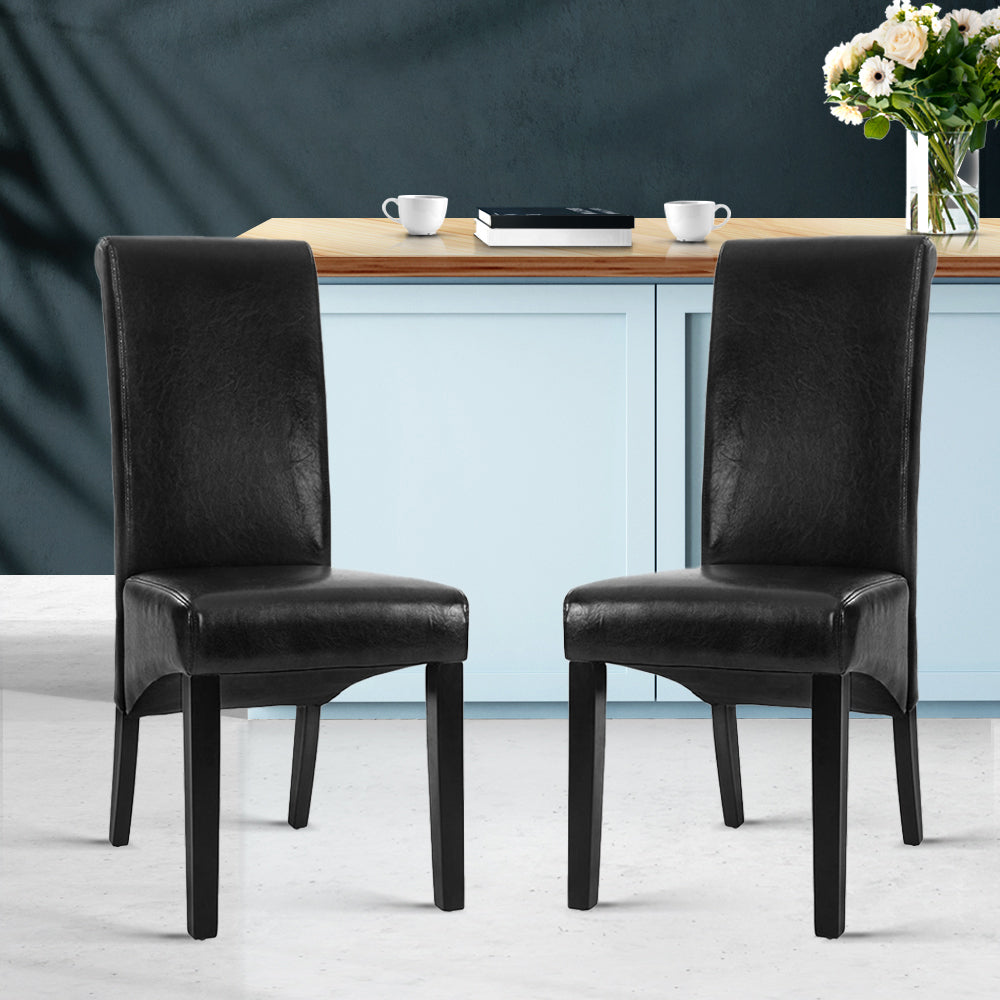 Artiss Dining Chairs Set of 2 Leather Parsons Chair Black-7