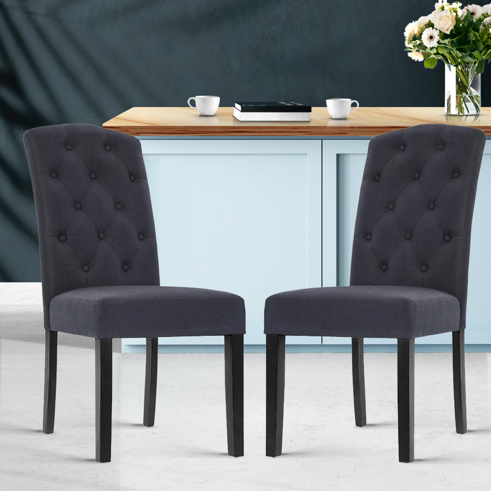 Artiss Dining Chairs Set of 2 Linen Parsons Chair Dark Grey-7