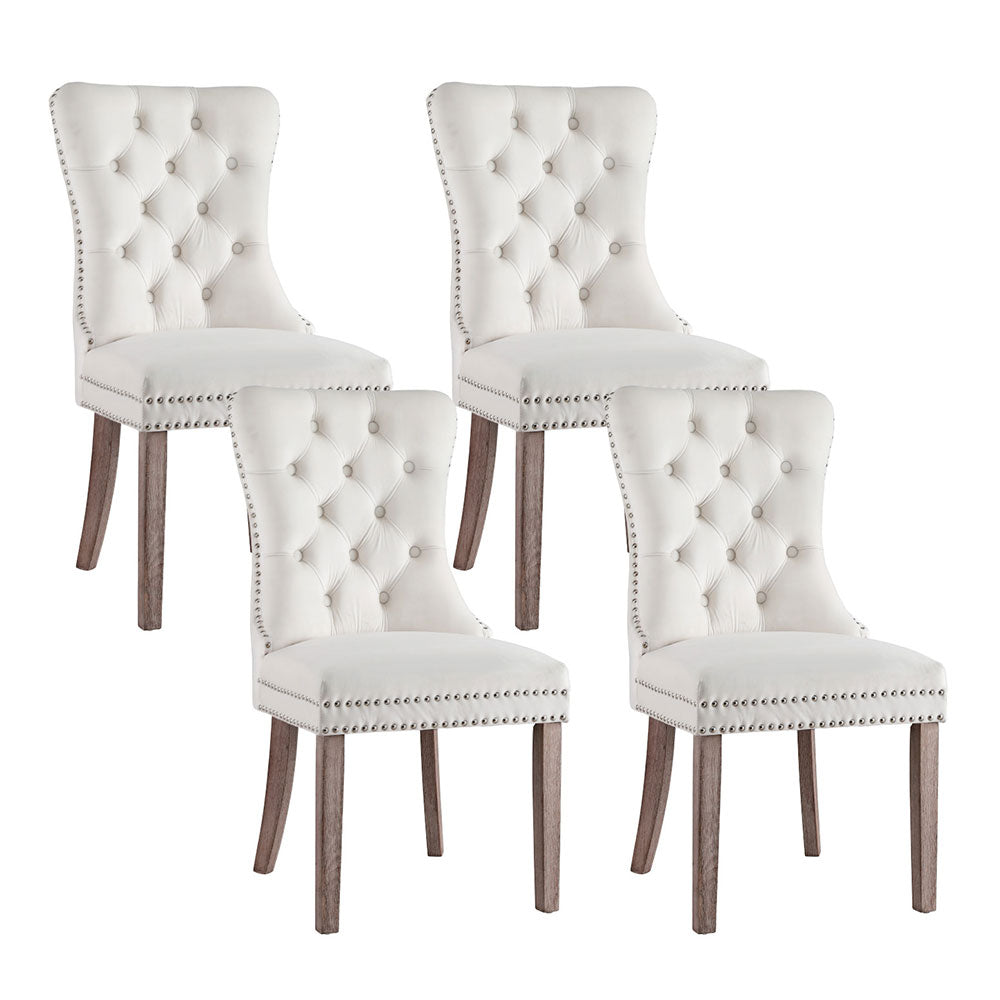1 Set of 4 Artiss Dining Chairs Beige Velvet-0