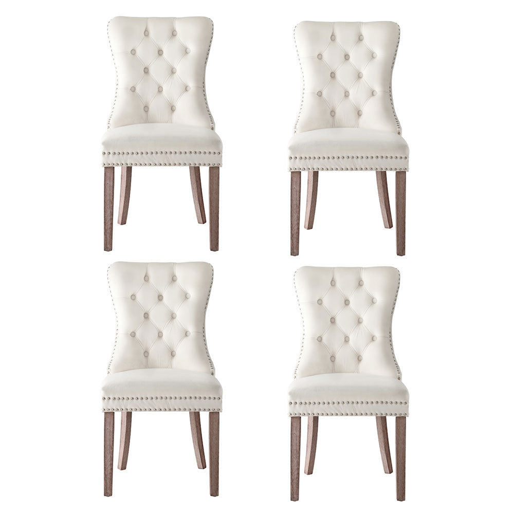 1 Set of 4 Artiss Dining Chairs Beige Velvet-2