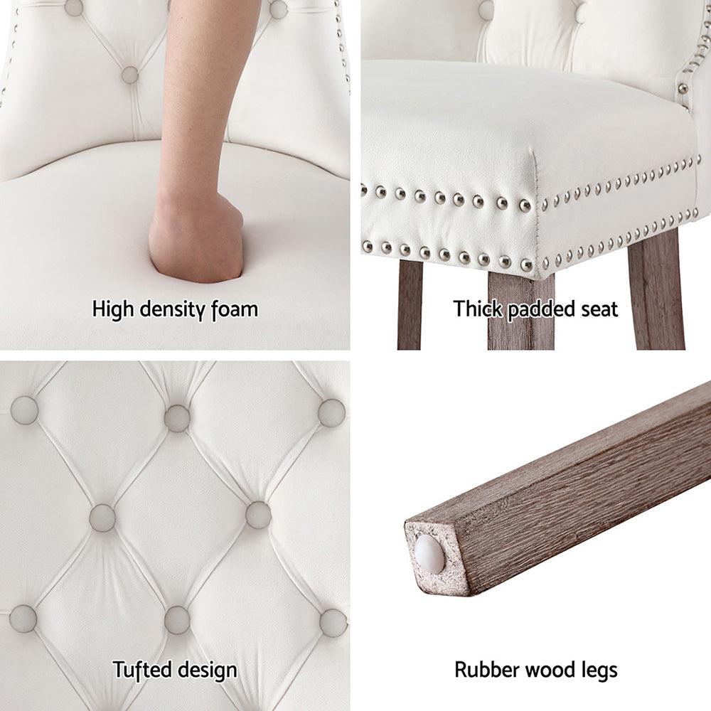 1 Set of 4 Artiss Dining Chairs Beige Velvet-5