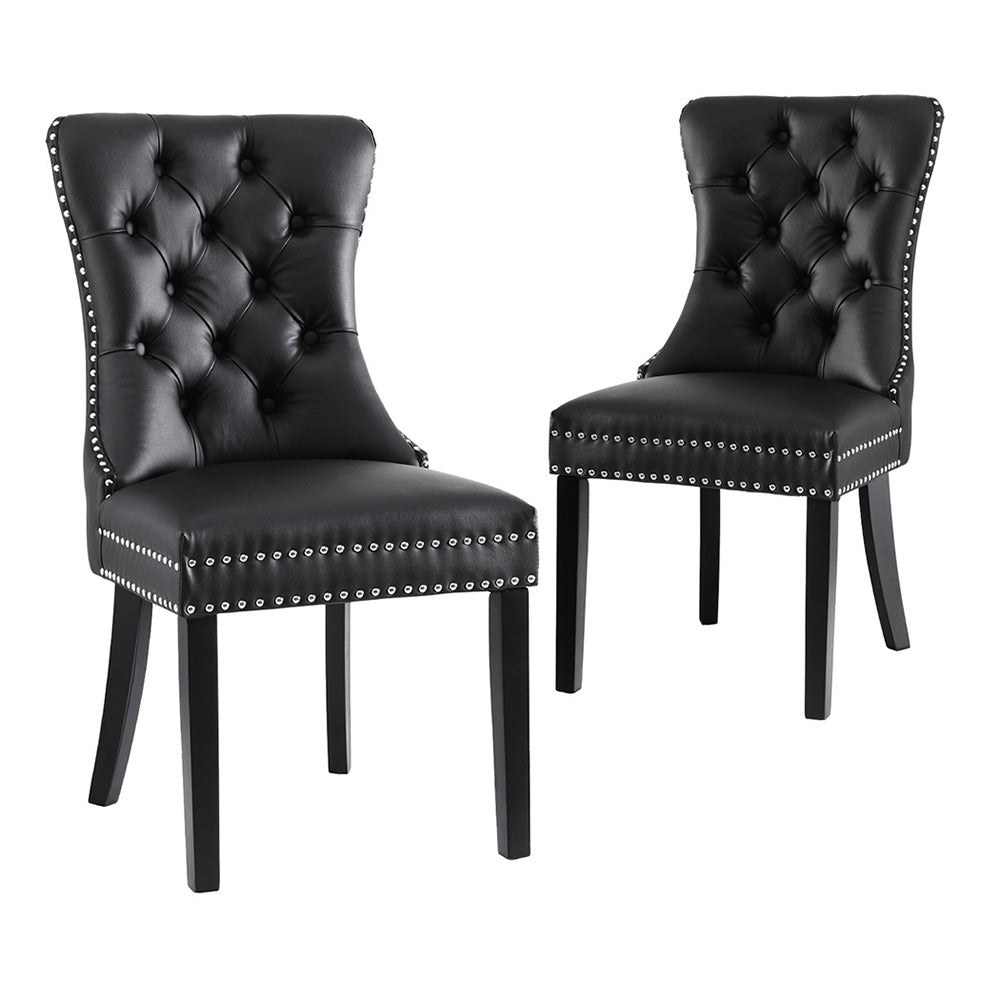 1 Set of 2 Artiss Dining Chairs Black Leather-0