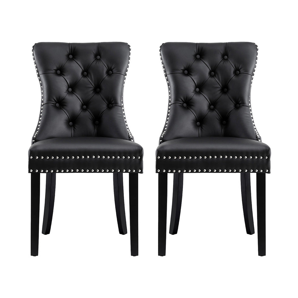 1 Set of 2 Artiss Dining Chairs Black Leather-2