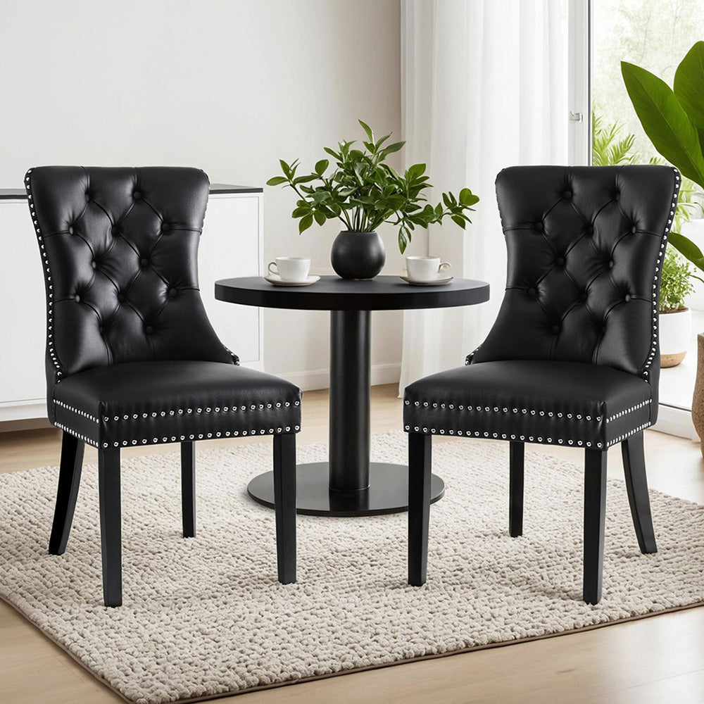 1 Set of 2 Artiss Dining Chairs Black Leather-6